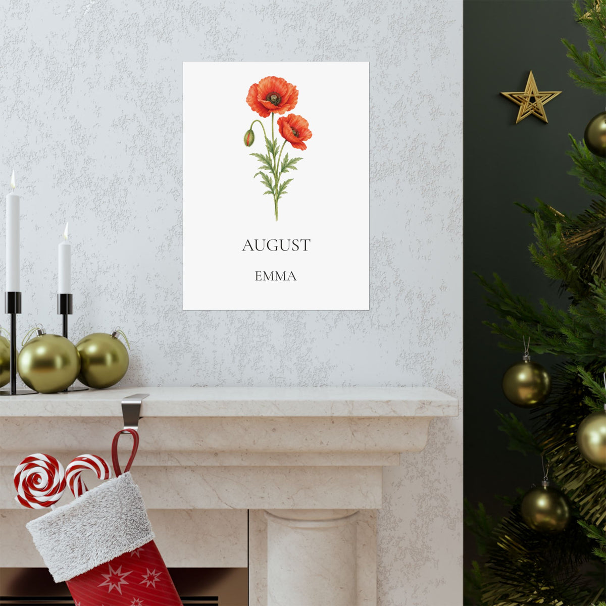 August Birth Flower Print – Poppy Personalized Wall Art Gift, Matte