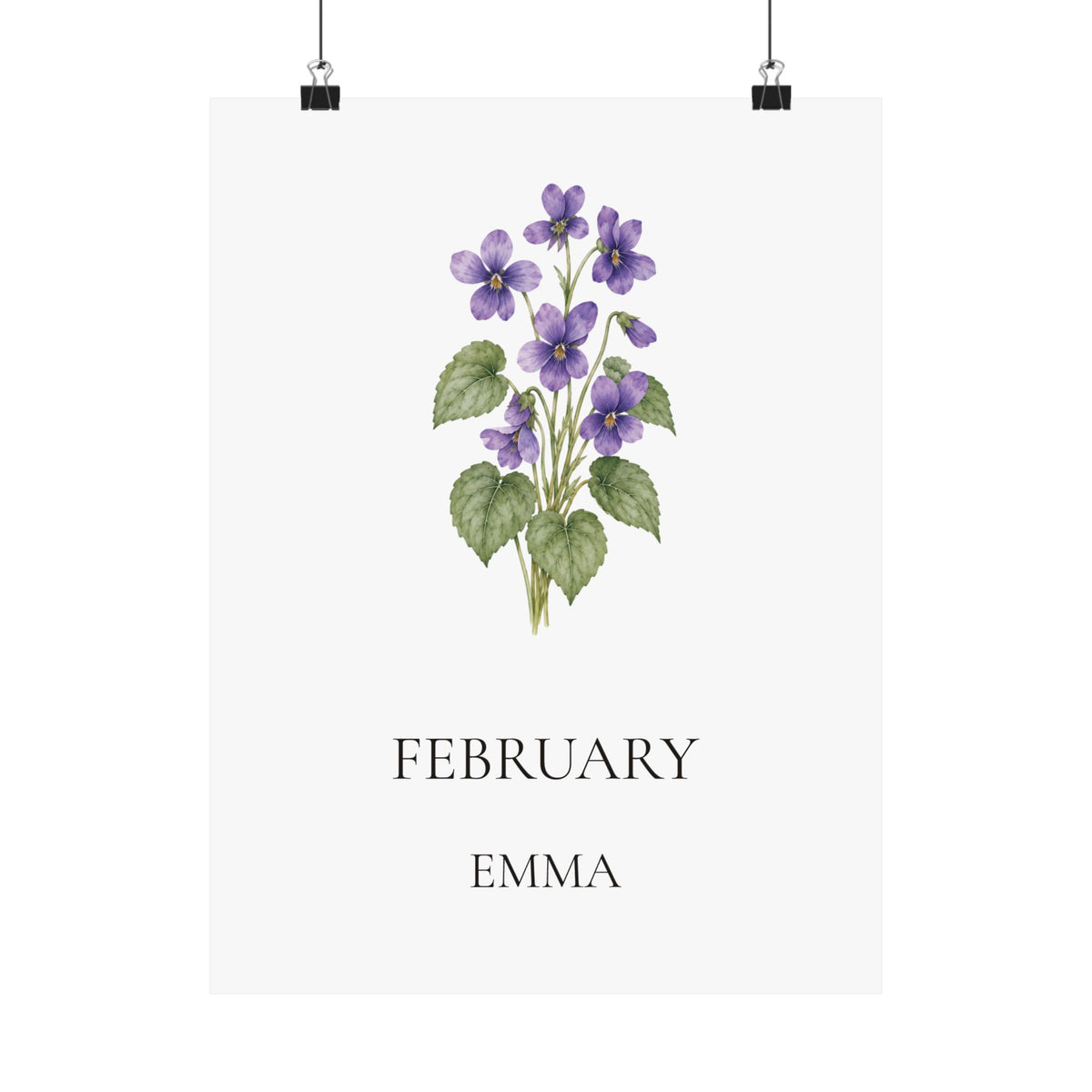 February Birth Flower Print – Violet Personalized Wall Art Gift, Matte