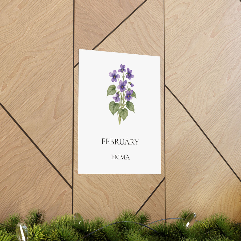 February Birth Flower Print – Violet Personalized Wall Art Gift, Matte