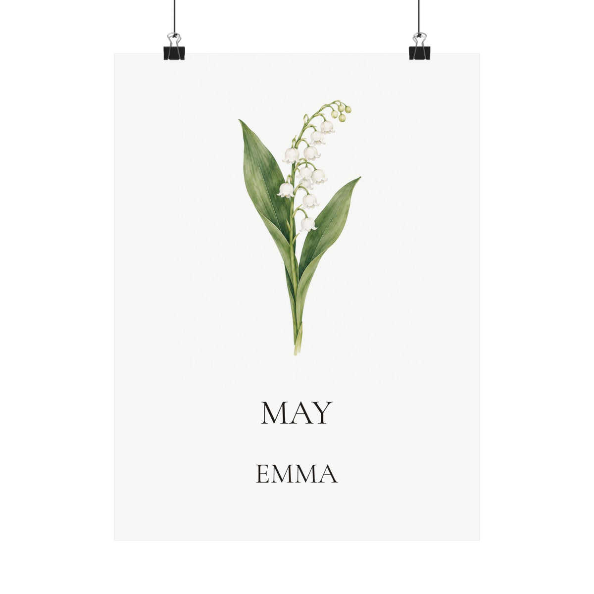 May Birth Flower Print – Lily of the Valley Personalized Wall Art Gift, Matte