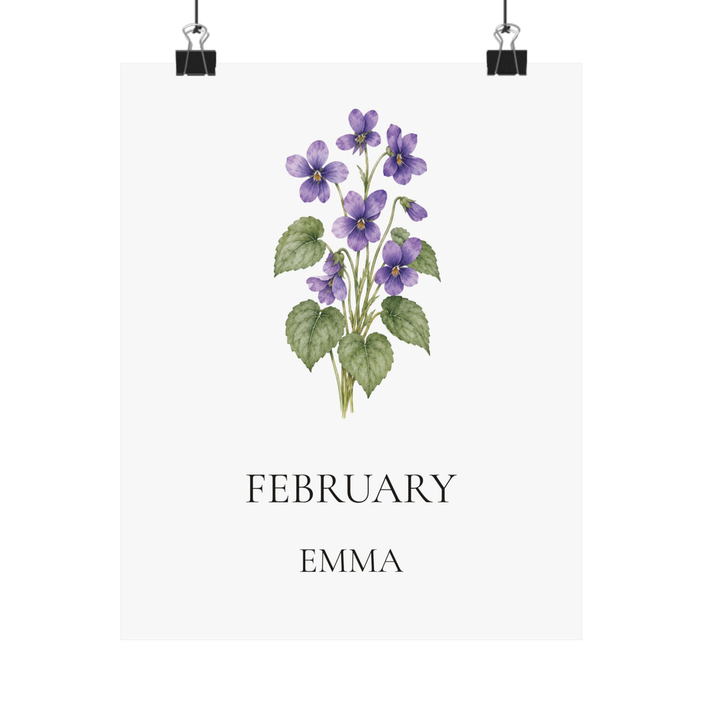 February Birth Flower Print – Violet Personalized Wall Art Gift, Matte