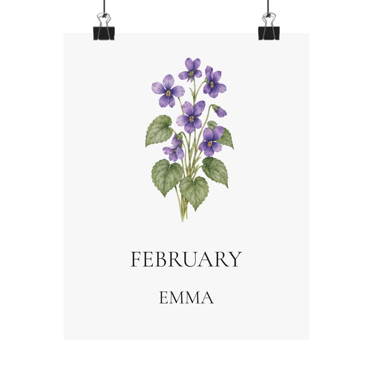 February Birth Flower Print – Violet Personalized Wall Art Gift, Matte