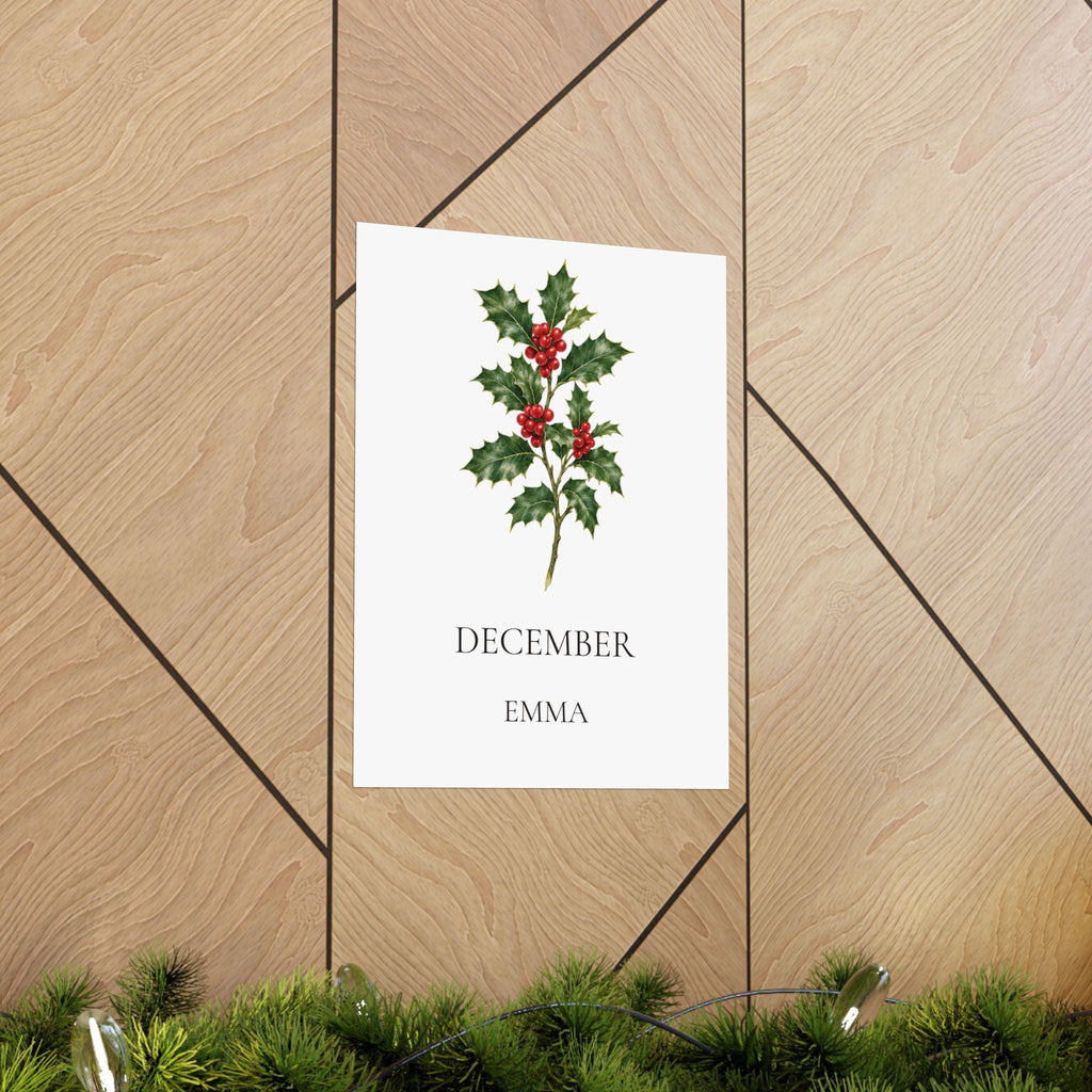 December Birth Flower Print – Holly Personalized Wall Art Gift, Matte