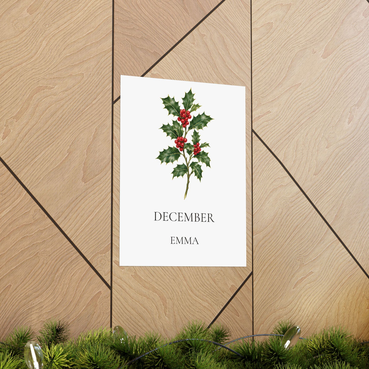 December Birth Flower Print – Holly Personalized Wall Art Gift, Matte