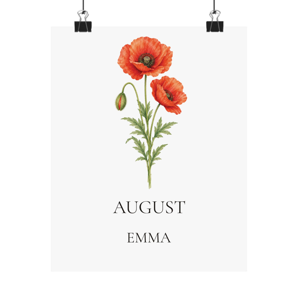 August Birth Flower Print – Poppy Personalized Wall Art Gift, Matte
