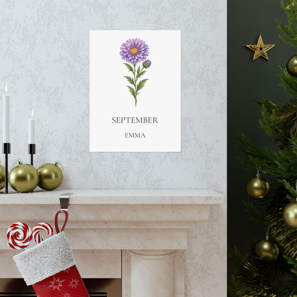 September Birth Flower Print – Aster Personalized Wall Art Gift, Matte