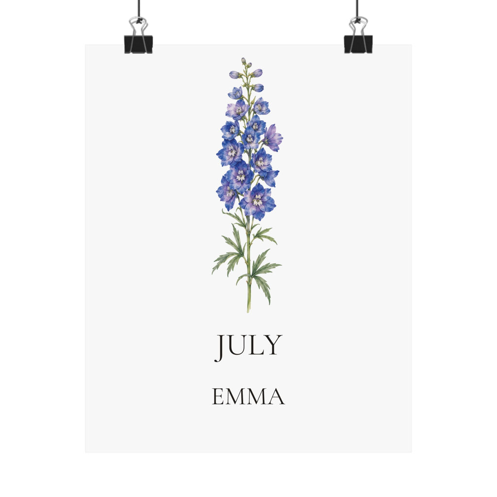 July Birth Flower Print – Larkspur Personalized Wall Art Gift, Matte