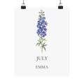 July Birth Flower Print – Larkspur Personalized Wall Art Gift, Matte