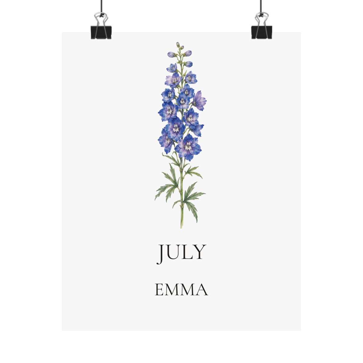 July Birth Flower Print – Larkspur Personalized Wall Art Gift, Matte