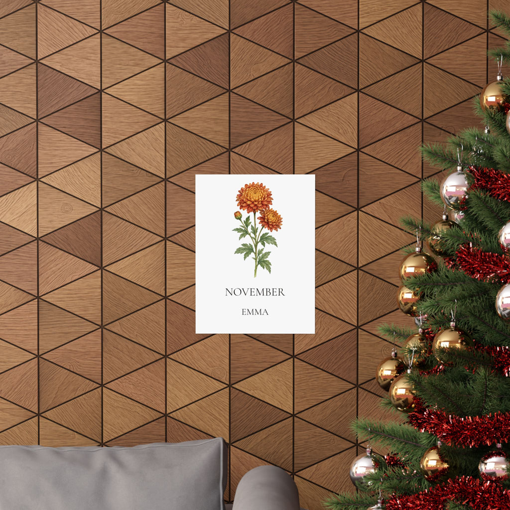 November Birth Flower Print – Chrysanthemum Personalized Wall Art Gift, Matte