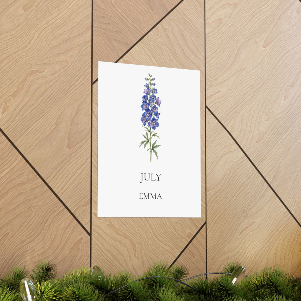July Birth Flower Print – Larkspur Personalized Wall Art Gift, Matte