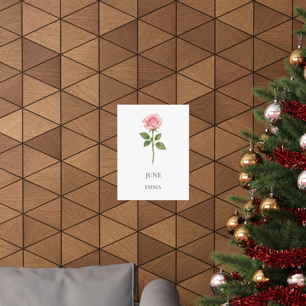 June Birth Flower Print – Rose Personalized Wall Art Gift, Matte