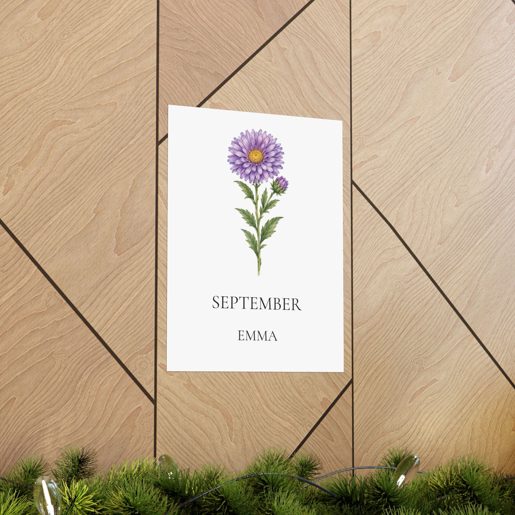September Birth Flower Print – Aster Personalized Wall Art Gift, Matte