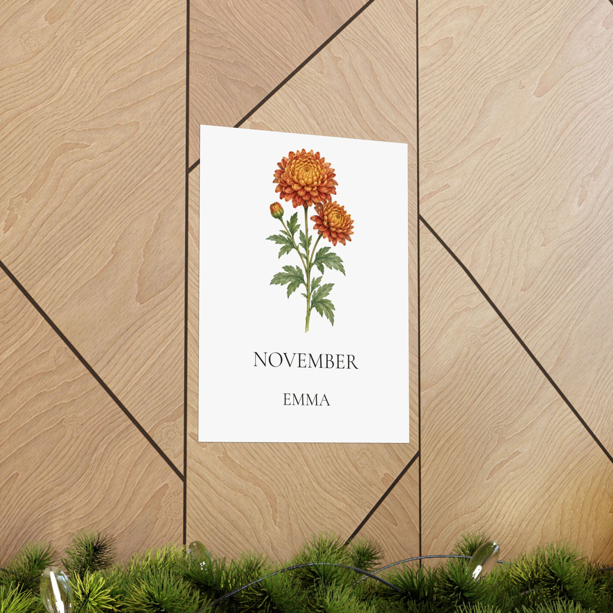 November Birth Flower Print – Chrysanthemum Personalized Wall Art Gift, Matte