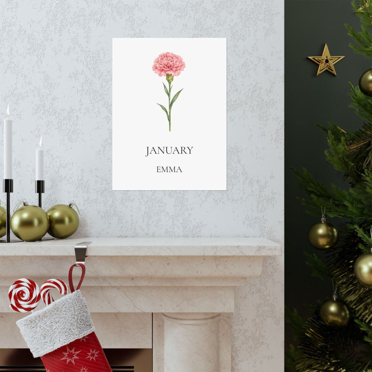 January Birth Flower Print – Carnation Personalized Wall Art Gift, Matte