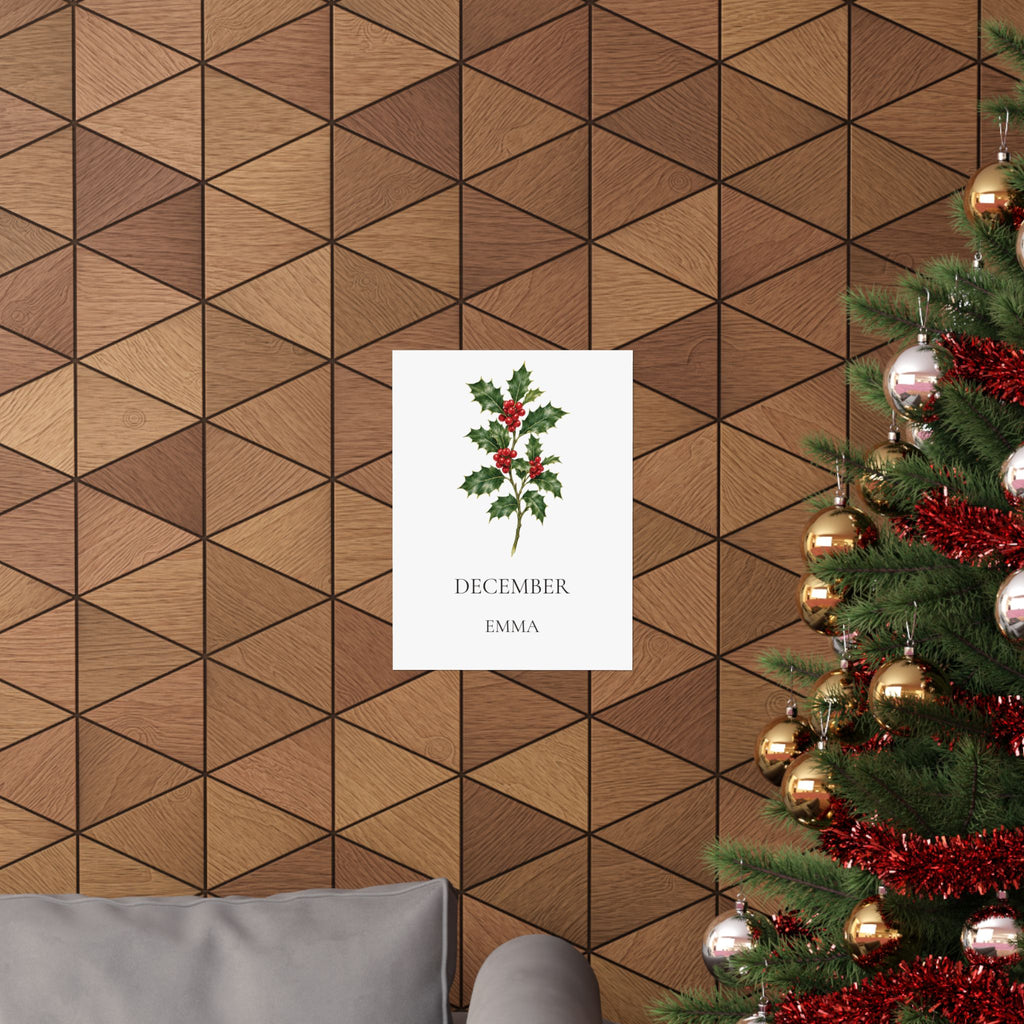 December Birth Flower Print – Holly Personalized Wall Art Gift, Matte