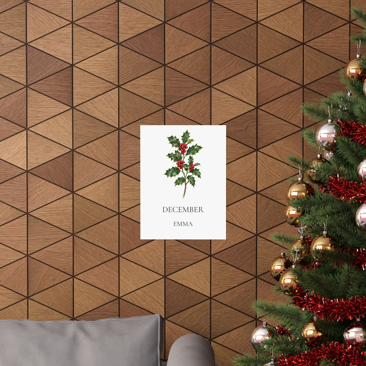 December Birth Flower Print – Holly Personalized Wall Art Gift, Matte