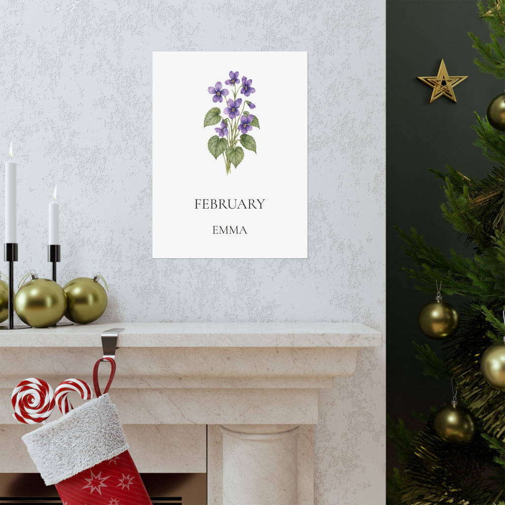 February Birth Flower Print – Violet Personalized Wall Art Gift, Matte