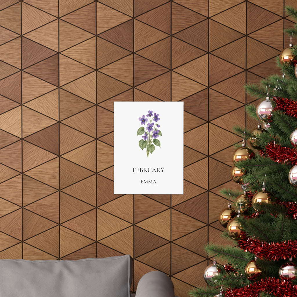 February Birth Flower Print – Violet Personalized Wall Art Gift, Matte