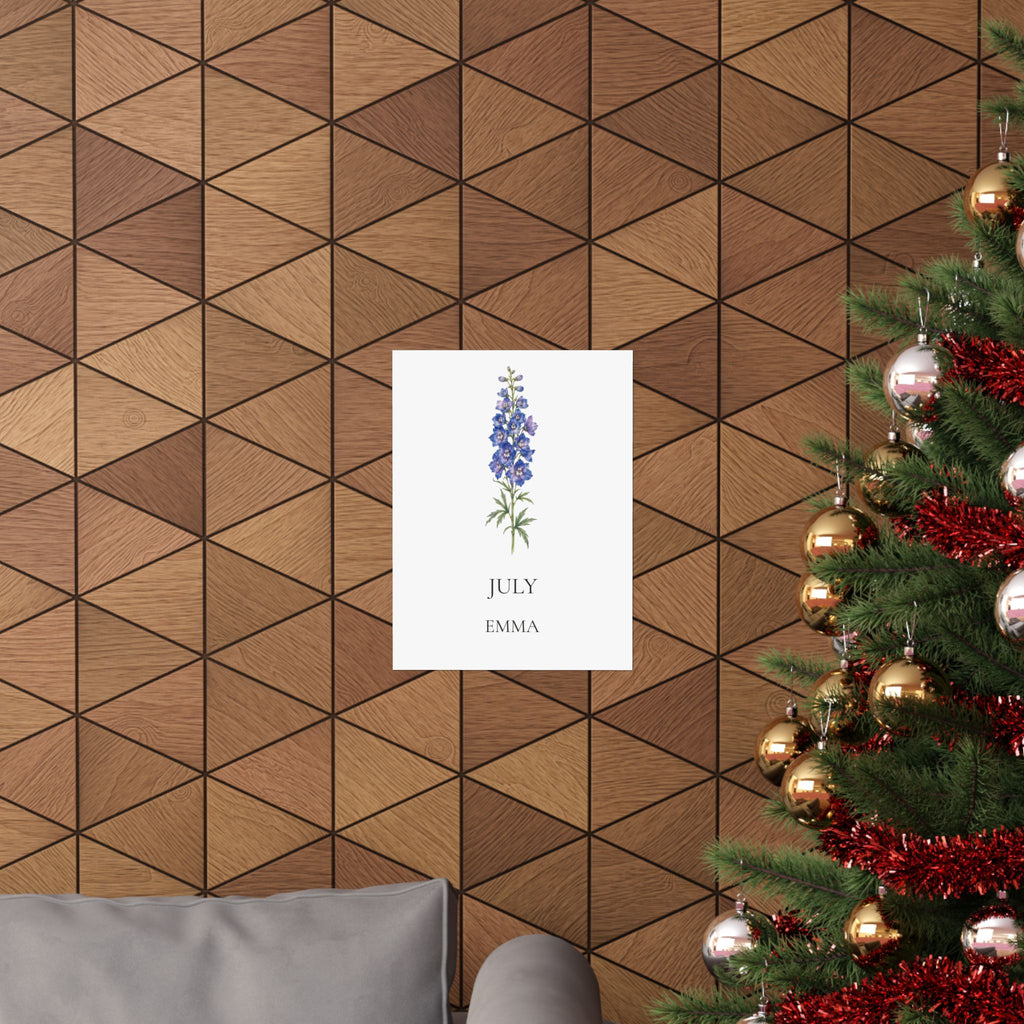 July Birth Flower Print – Larkspur Personalized Wall Art Gift, Matte