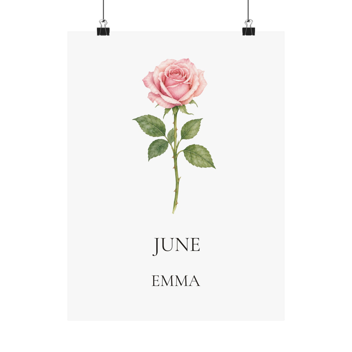 June Birth Flower Print – Rose Personalized Wall Art Gift, Matte