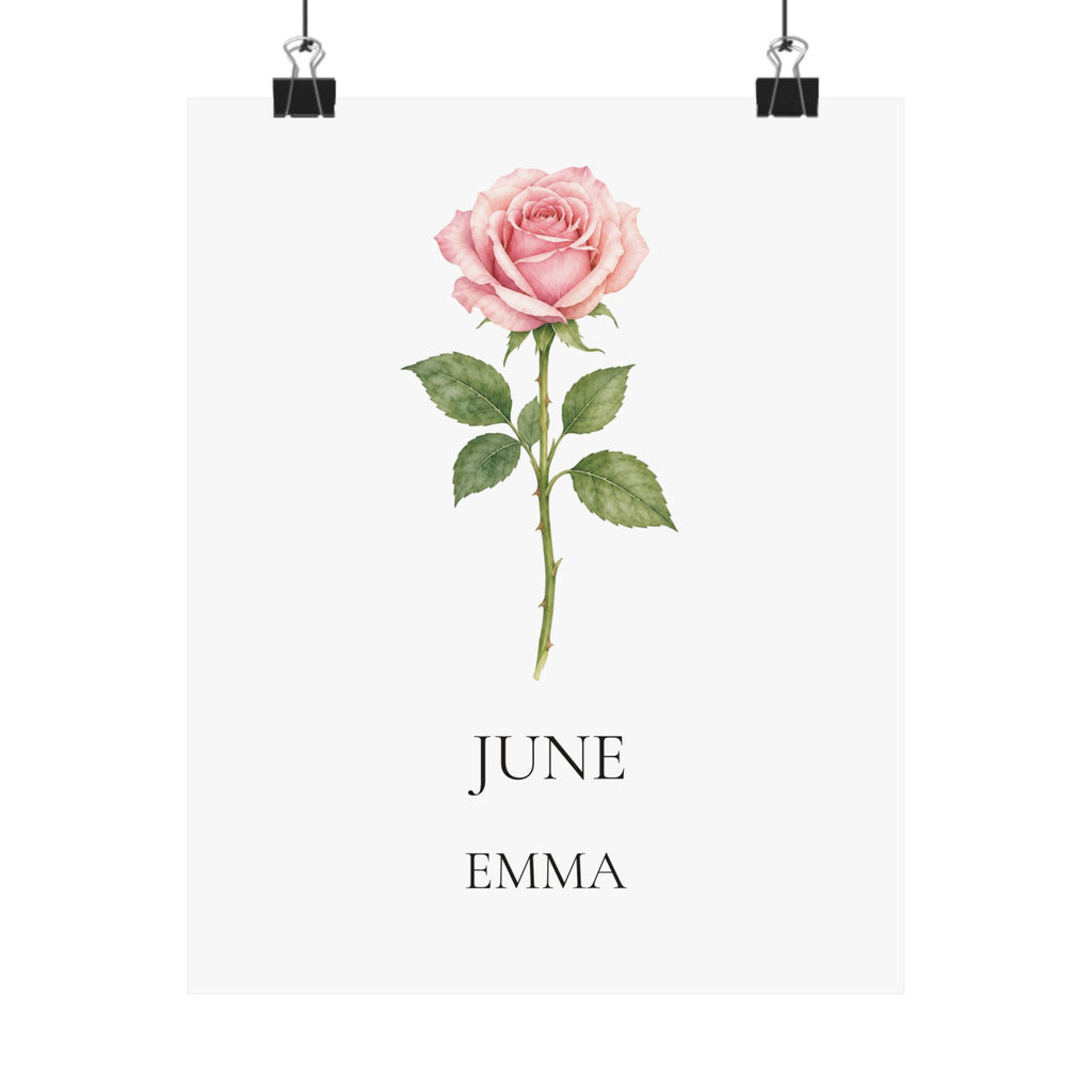 June Birth Flower Print – Rose Personalized Wall Art Gift, Matte