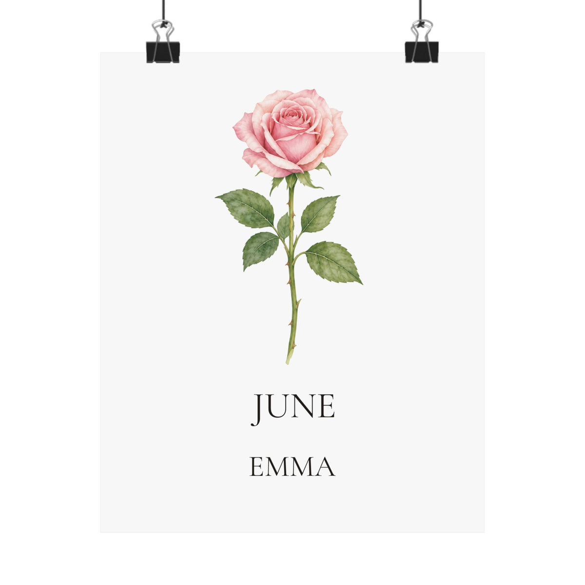 June Birth Flower Print – Rose Personalized Wall Art Gift, Matte