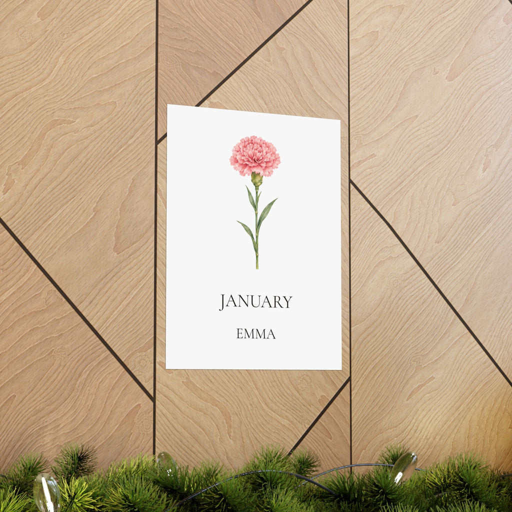 January Birth Flower Print – Carnation Personalized Wall Art Gift, Matte