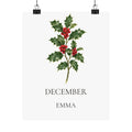 December Birth Flower Print – Holly Personalized Wall Art Gift, Matte