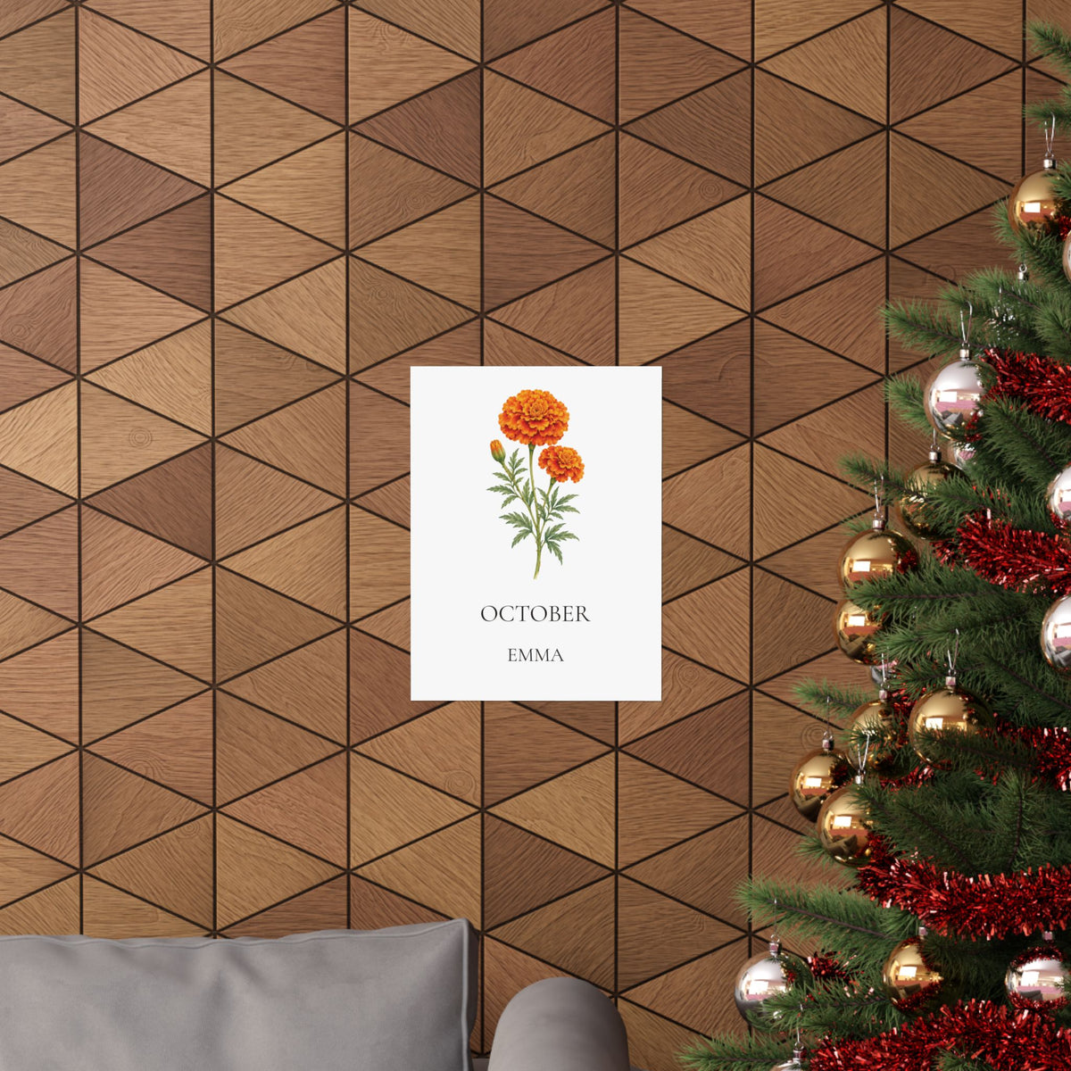 October Birth Flower Print – Marigold Personalized Wall Art Gift, Matte