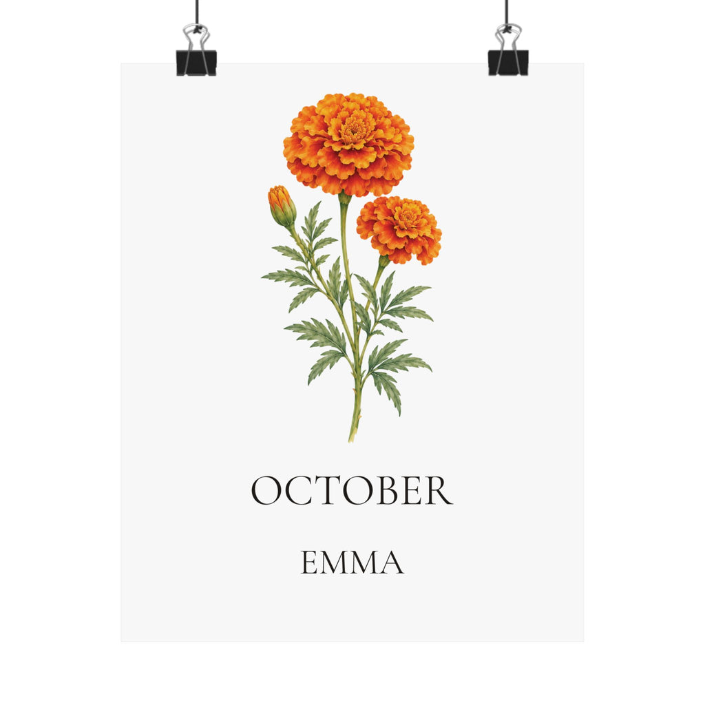 October Birth Flower Print – Marigold Personalized Wall Art Gift, Matte