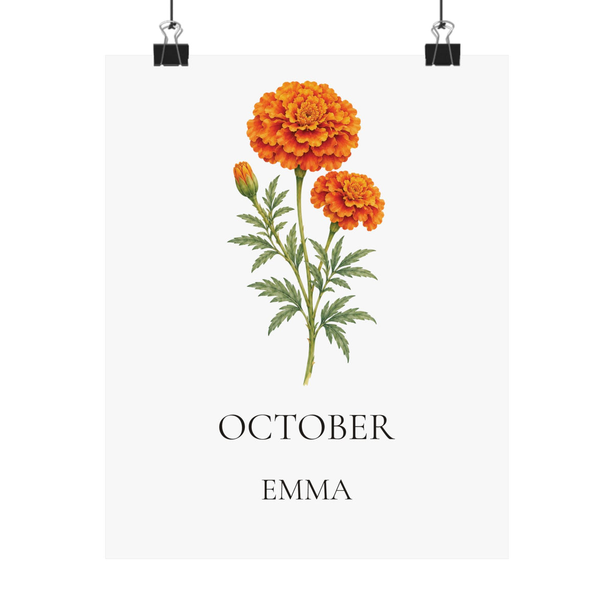 October Birth Flower Print – Marigold Personalized Wall Art Gift, Matte