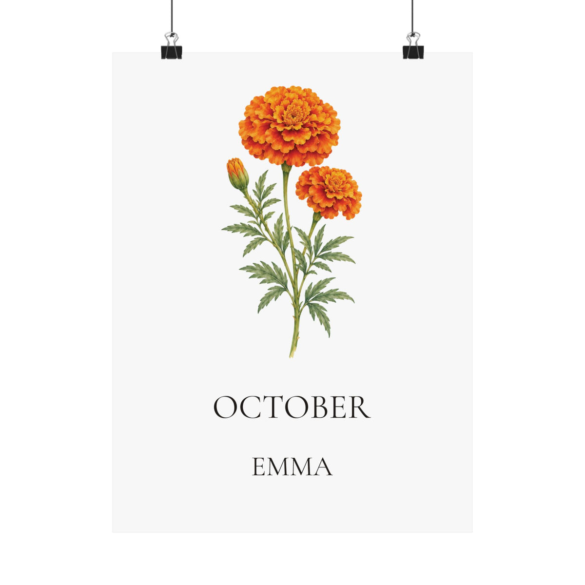 October Birth Flower Print – Marigold Personalized Wall Art Gift, Matte