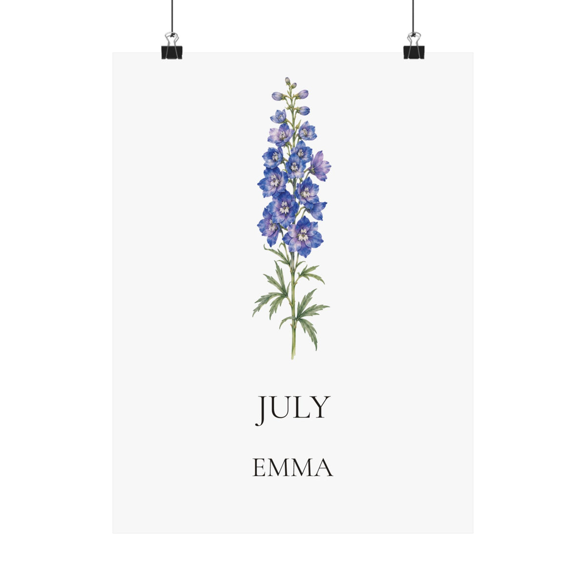 July Birth Flower Print – Larkspur Personalized Wall Art Gift, Matte