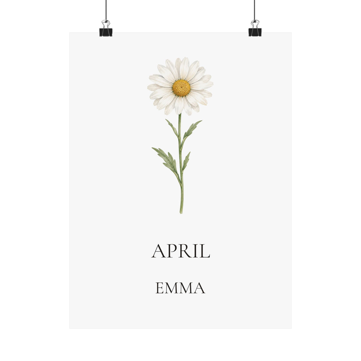 April Birth Flower Print – Daisy Personalized Wall Art Gift, Matte