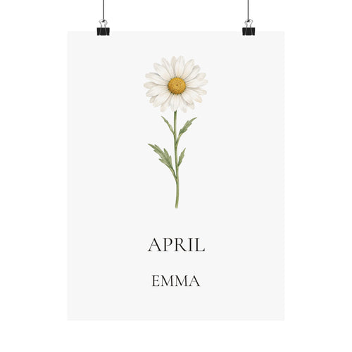 April Birth Flower Print – Daisy Personalized Wall Art Gift, Matte