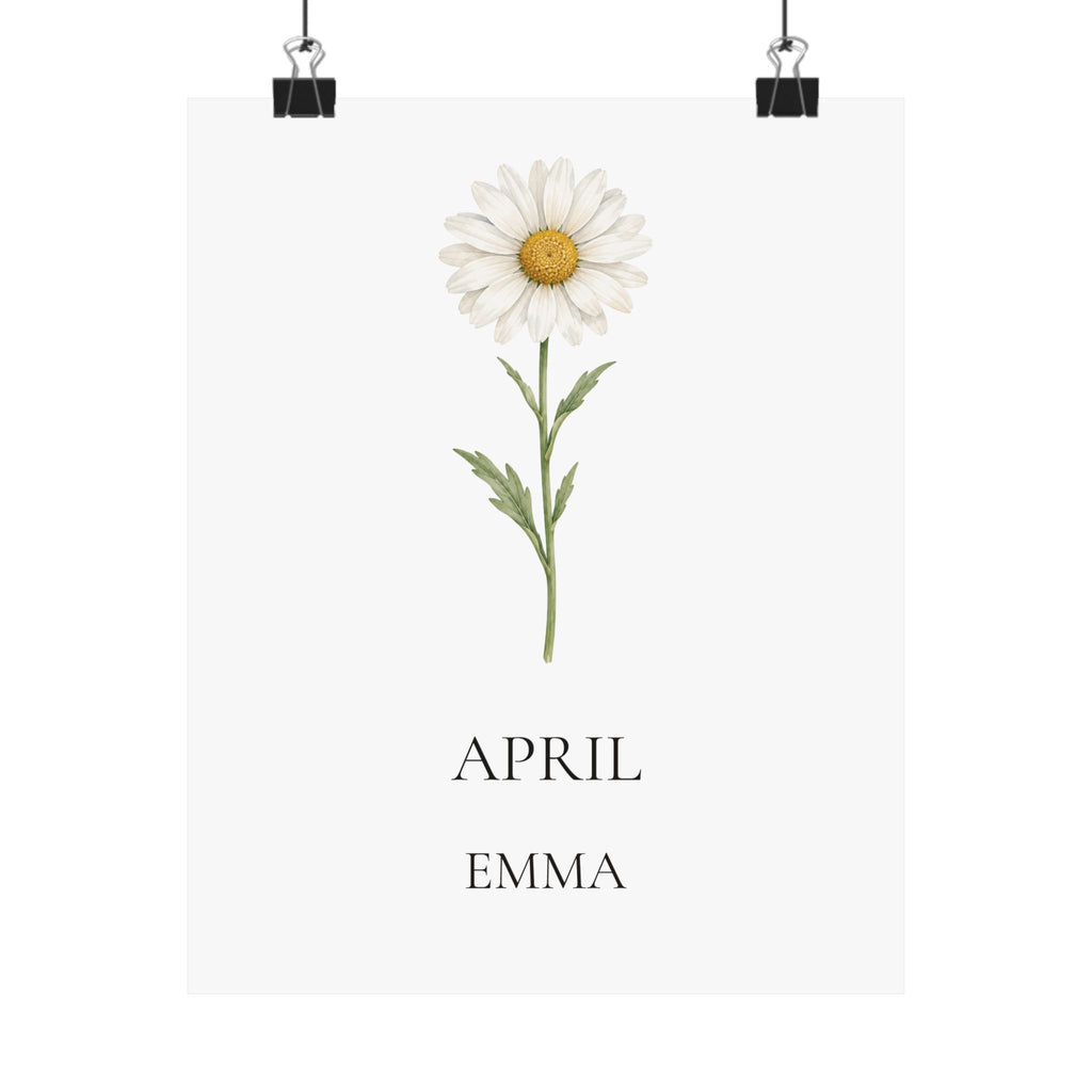 April Birth Flower Print – Daisy Personalized Wall Art Gift, Matte