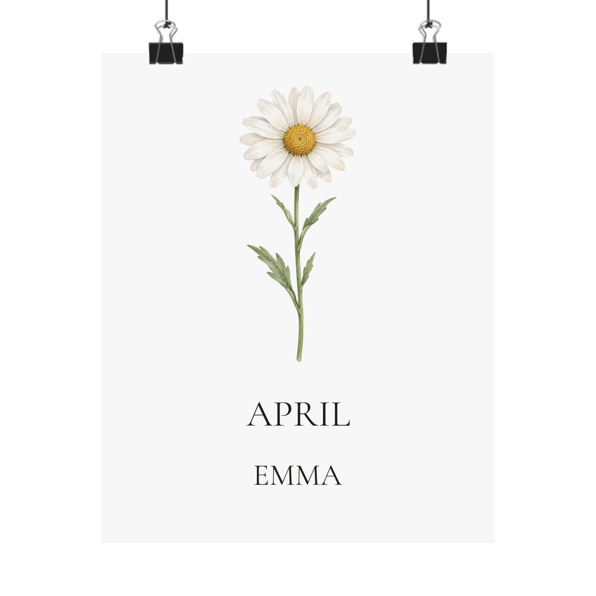 April Birth Flower Print – Daisy Personalized Wall Art Gift, Matte