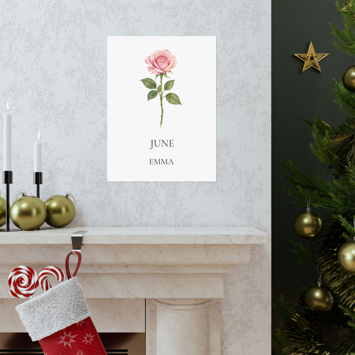 June Birth Flower Print – Rose Personalized Wall Art Gift, Matte
