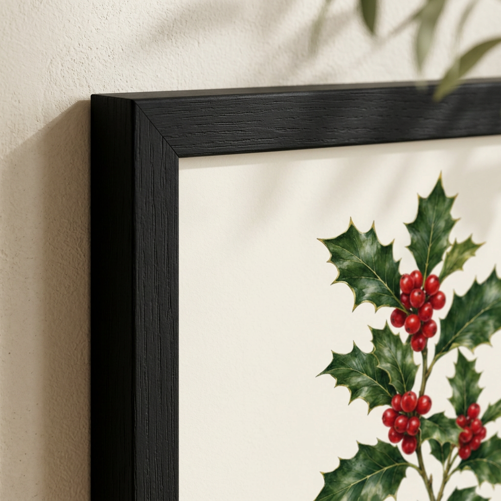 Close-up Black Wood Frame con December Holly
