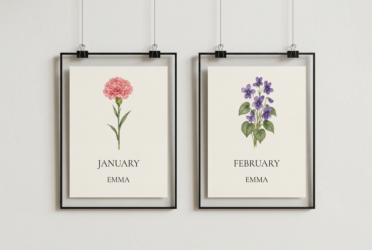 The Duo · Birth Flower Prints Gift Set – Personalized Wall Art, Matte Print