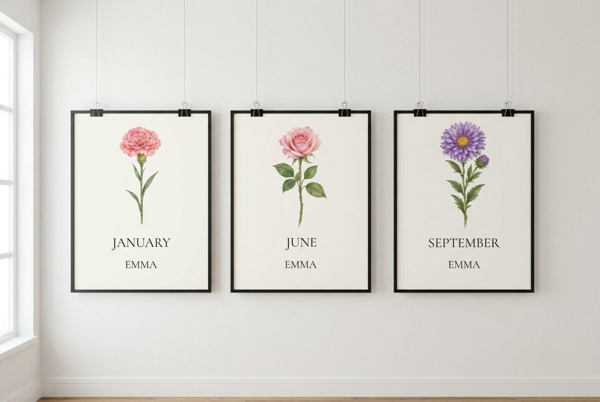The Family Set · Birth Flower Prints Gift – Personalized Wall Art, Matte Print